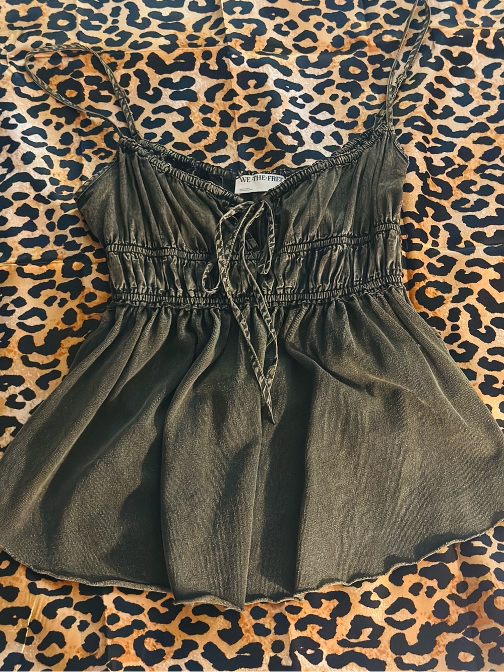 We The Free Free People Olive Mineral Wash Babydoll Peplum Cami Top Large